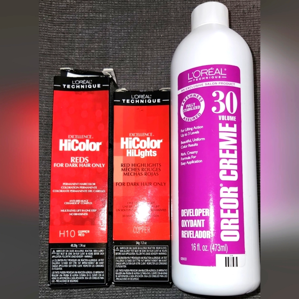 Loreal Hicolor Reds Copper Red. Loreal Hicolor Copper. With 30v Developer.